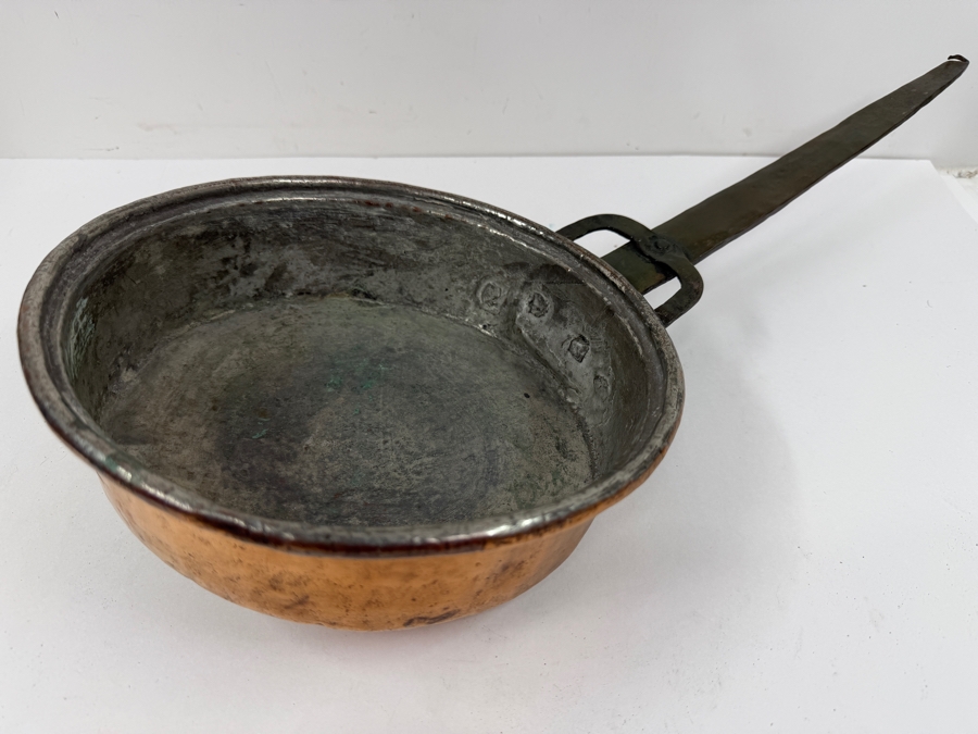 Antique Copper Pan With Wrought Iron Handle 10W X 21L X 3.75H (RSF) [Photo 2]