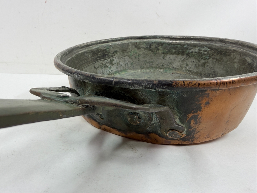 Antique Copper Pan With Wrought Iron Handle 10W X 21L X 3.75H (RSF) [Photo 4]
