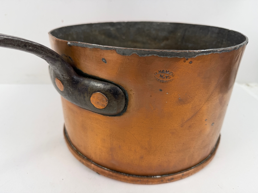 Antique D. H. & M. Co. N.Y. Copper Pot With Wrought Iron Handle 10.58lbs 11W X 22.5L X 7H (RSF) [Photo 2]