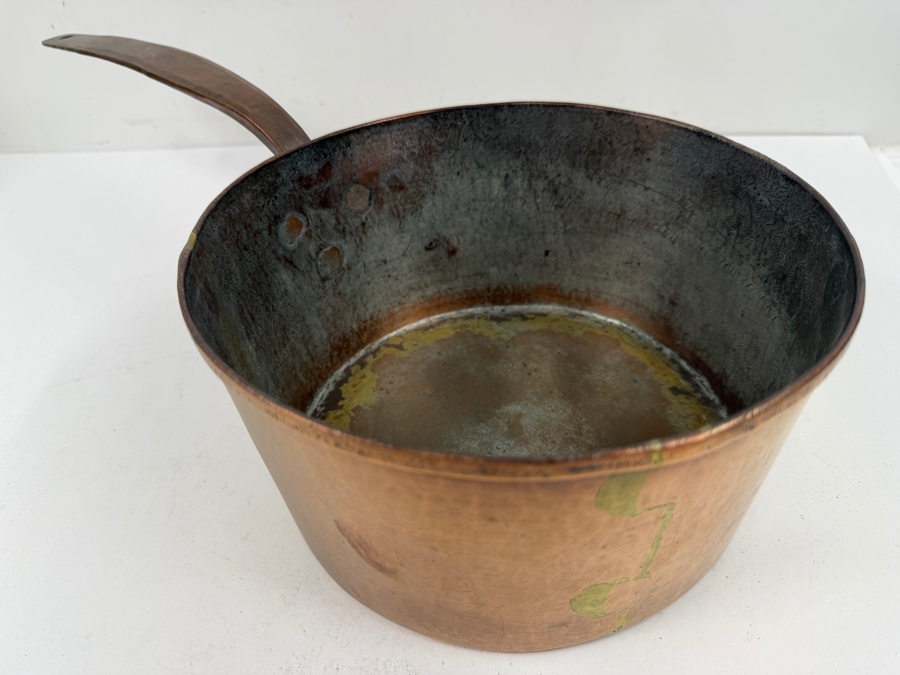 Antique Hand Wrought Copper Pot With Handle 9W X 19L X 5H (RSF) [Photo 2]