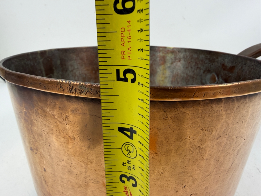 Antique Hand Wrought Copper Pot With Handle 9W X 19L X 5H (RSF) [Photo 12]