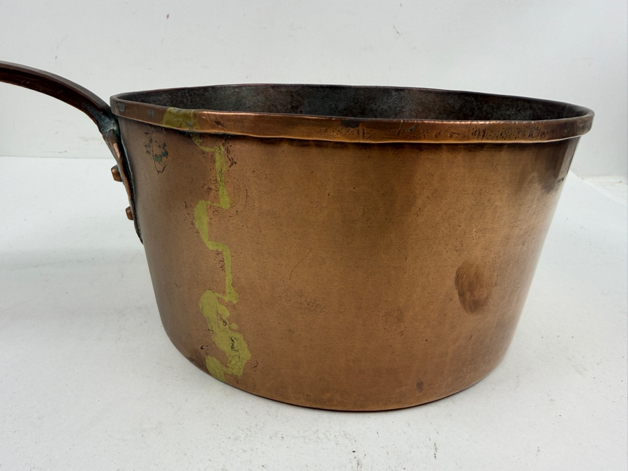 Antique Hand Wrought Copper Pot With Handle 9W X 19L X 5H (RSF) [Photo 3]
