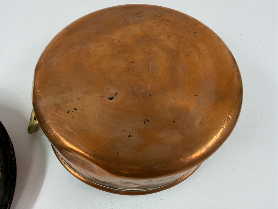 Vintage French Oval Copper Pot With Lid And Brass Handles 12W X 9.5D X 5H (RSF) [Photo 7]