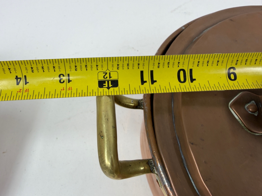 Vintage French Oval Copper Pot With Lid And Brass Handles 12W X 9.5D X 5H (RSF) [Photo 8]
