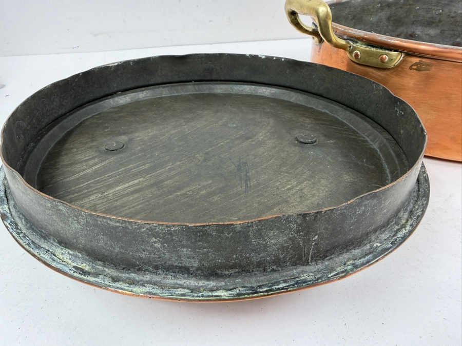 Vintage French Oval Copper Pot With Lid And Brass Handles 12W X 9.5D X 5H (RSF) [Photo 6]