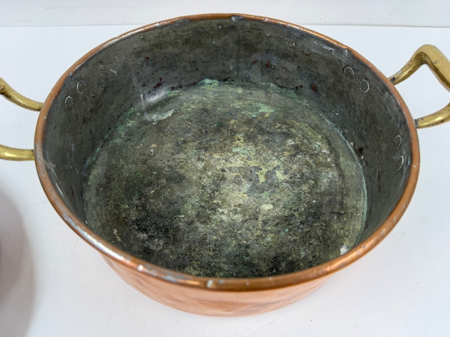 Vintage French Oval Copper Pot With Lid And Brass Handles 12W X 9.5D X 5H (RSF) [Photo 5]