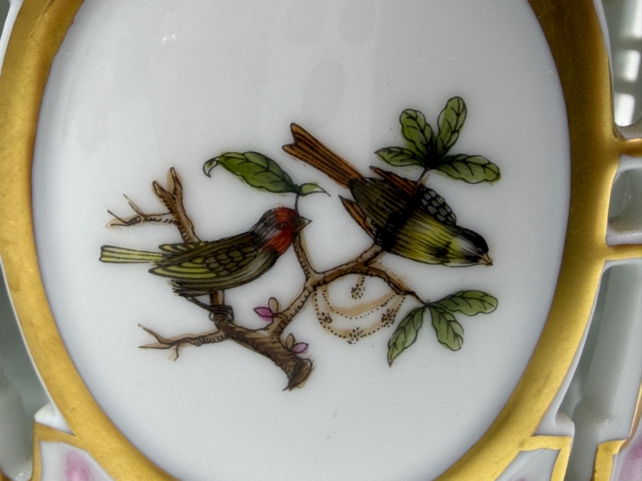 Herend Porcelain Openwork Biscuit Barrel And Lid With Hand-Painted Rothschild Birds And Floral Accents 6.5'W X 7'H (RSF) [Photo 7]