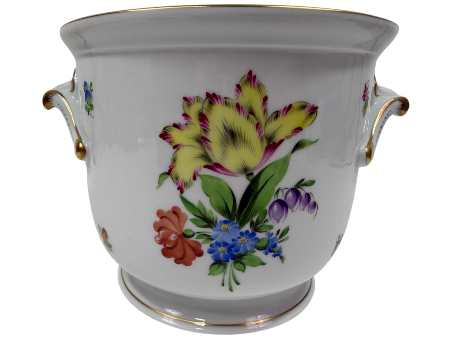 Herend Porcelain Cachepot With 24K Gold Rim 9'W X 6.75'H (RSF)