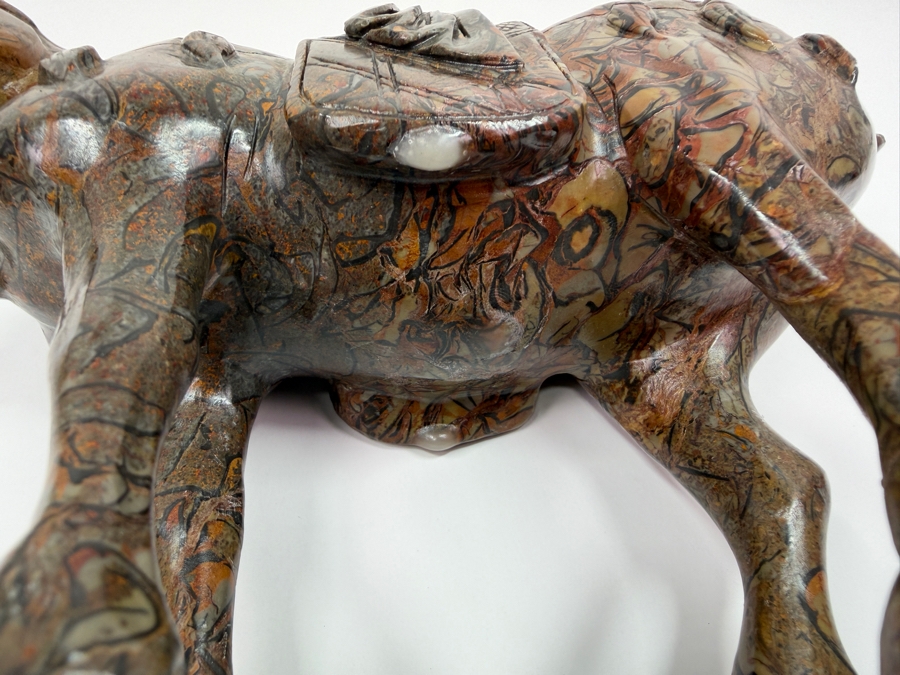 Vintage Hand Carved Hardstone Tang Dynasty Style Statue Of A War Horse On Wooden Stand 9.5W X 3.5D X 8H (RSF) [Photo 16]