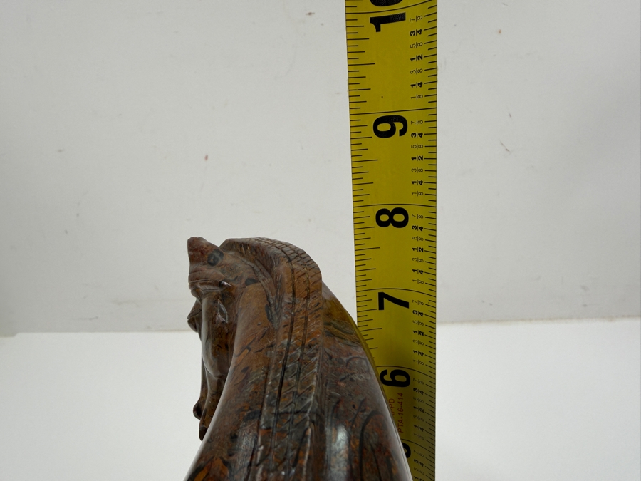 Vintage Hand Carved Hardstone Tang Dynasty Style Statue Of A War Horse On Wooden Stand 9.5W X 3.5D X 8H (RSF) [Photo 18]
