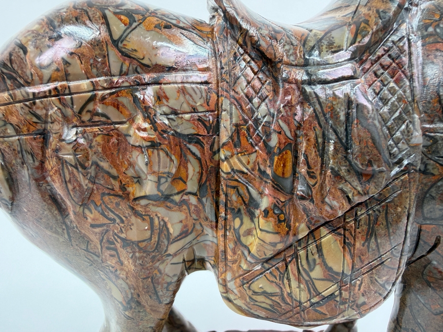 Vintage Hand Carved Hardstone Tang Dynasty Style Statue Of A War Horse On Wooden Stand 9.5W X 3.5D X 8H (RSF) [Photo 11]