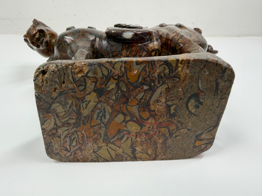 Vintage Hand Carved Hardstone Tang Dynasty Style Statue Of A War Horse On Wooden Stand 9.5W X 3.5D X 8H (RSF) [Photo 15]