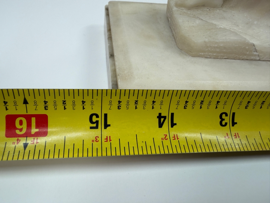 Hand-Carved Alabaster Or Marble Sculptures After Michelangelo's Allegories Dusk And Dawn From The Tomb Of Lorenzo De' Medici In Florence 15'W X 4'D X 6'H (One Bookend Has Been Repaired) (RSF) [Photo 13]