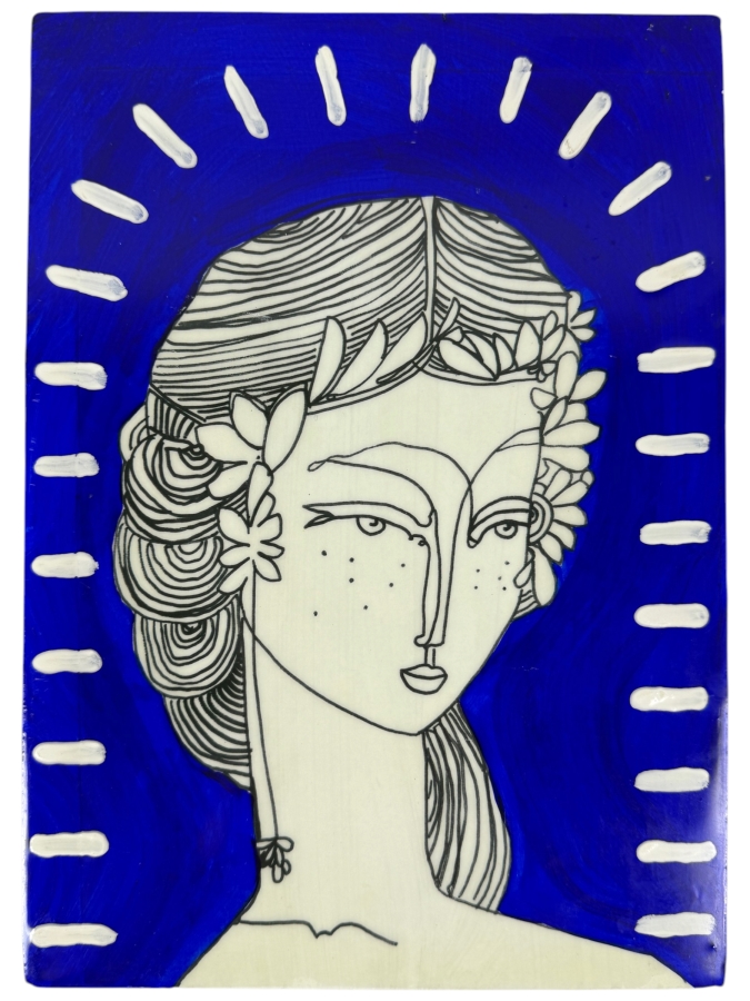 Aussie Artist Jaivasicek Hand Painted Large Stylized Portrait Tile 9'W X 12'H (HA)