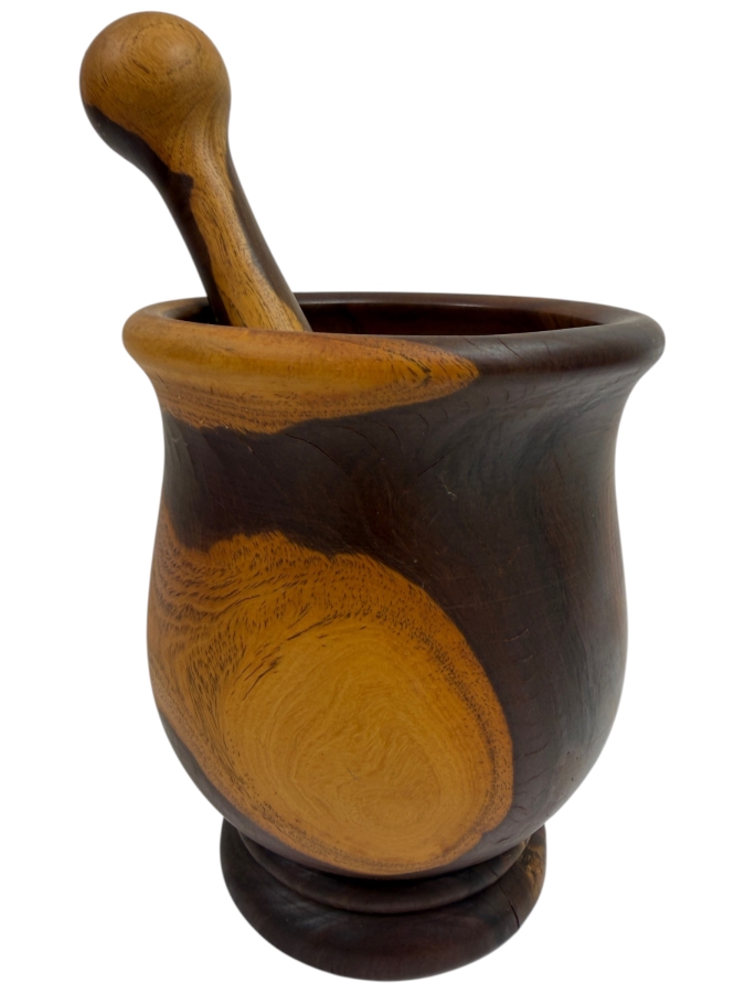 Wooden Mortar And Pestle With Natural Wood Grain Pattern 6'H (RSF)