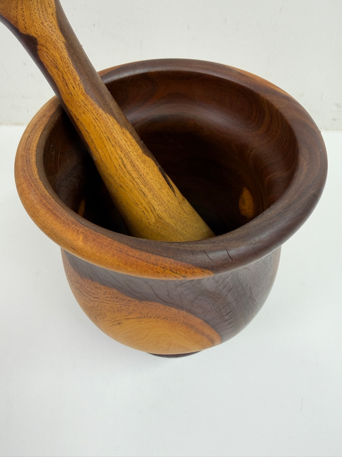 Wooden Mortar And Pestle With Natural Wood Grain Pattern 6'H (RSF) [Photo 3]