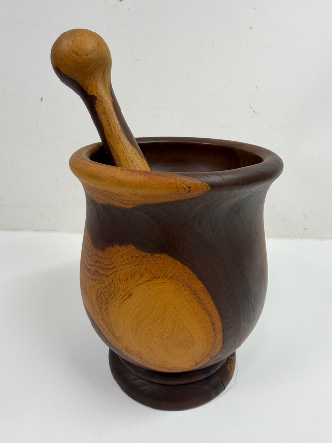 Wooden Mortar And Pestle With Natural Wood Grain Pattern 6'H (RSF) [Photo 2]