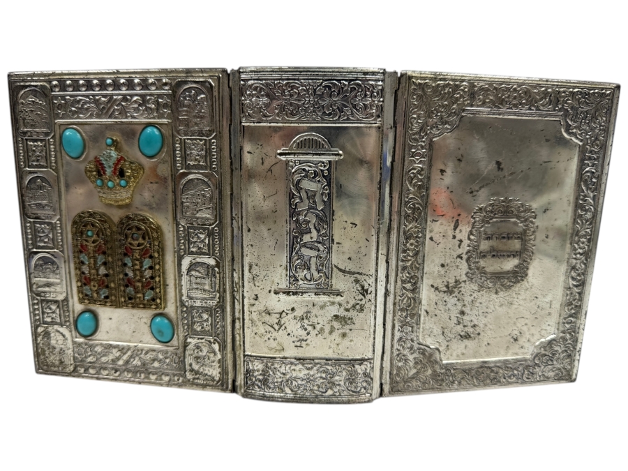 Vintage 1977 Silver-Plated Tri-Fold Case With Sinai Publishing Hebrew-English Bible From Tel Aviv, Israel (RSF)