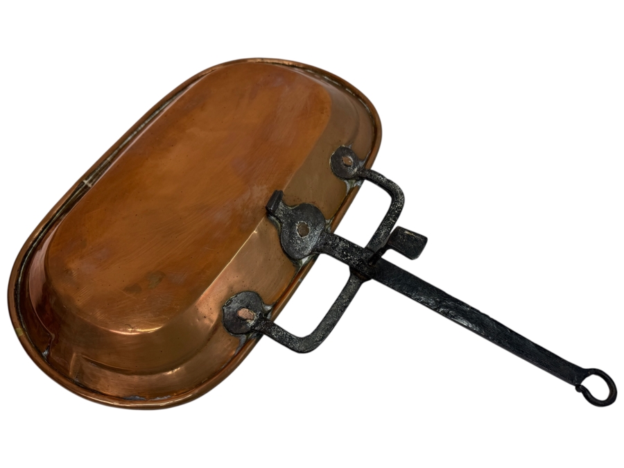 Antique French Copper Lechefrite Dripping Pan With Wrought Iron Handle 17'W X 21'L X 3'H (RSF)
