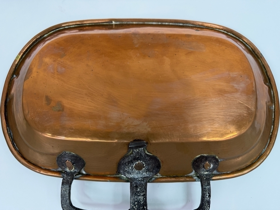 Antique French Copper Lechefrite Dripping Pan With Wrought Iron Handle 17'W X 21'L X 3'H (RSF) [Photo 4]