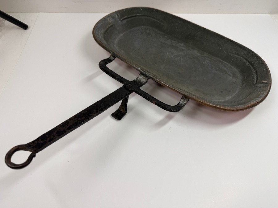 Antique French Copper Lechefrite Dripping Pan With Wrought Iron Handle 17'W X 21'L X 3'H (RSF) [Photo 5]
