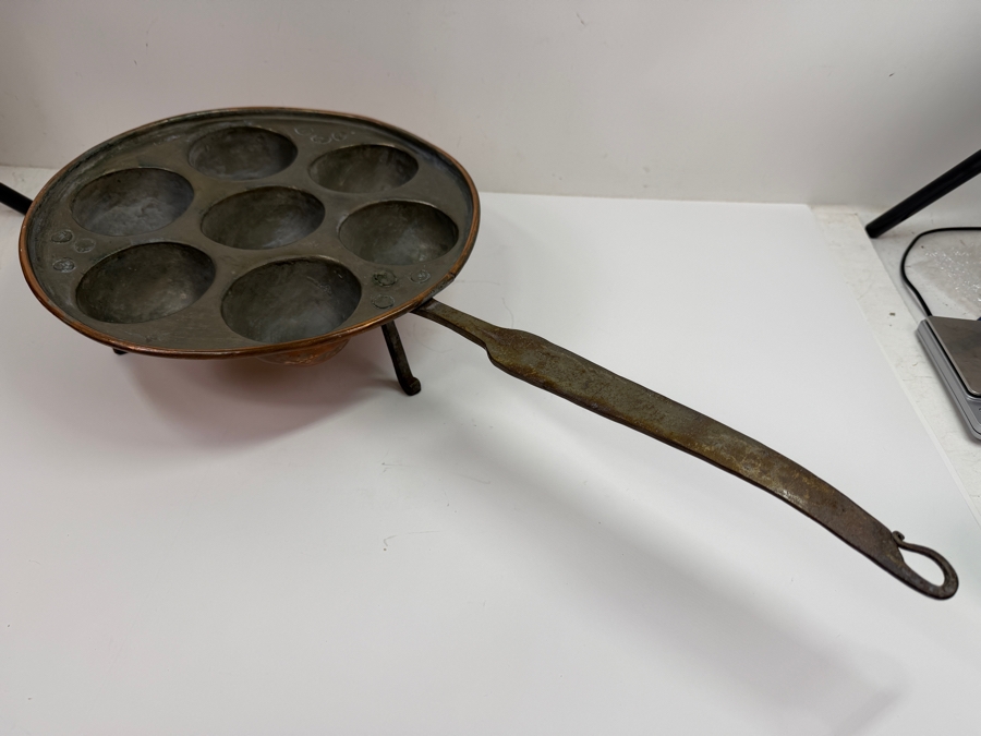 Vintage Copper Pan For Cooking Scandinavian Æbleskiver (Donut Holes) Or French Escargot (Snails) 11.5'W X 23'L (RSF)
 [Photo 4]