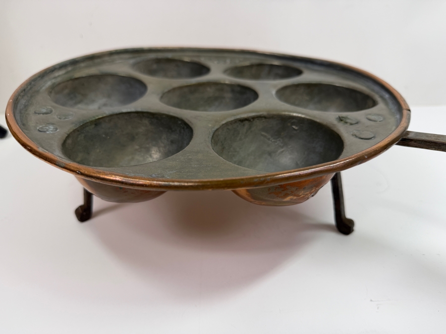 Vintage Copper Pan For Cooking Scandinavian Æbleskiver (Donut Holes) Or French Escargot (Snails) 11.5'W X 23'L (RSF)
 [Photo 3]