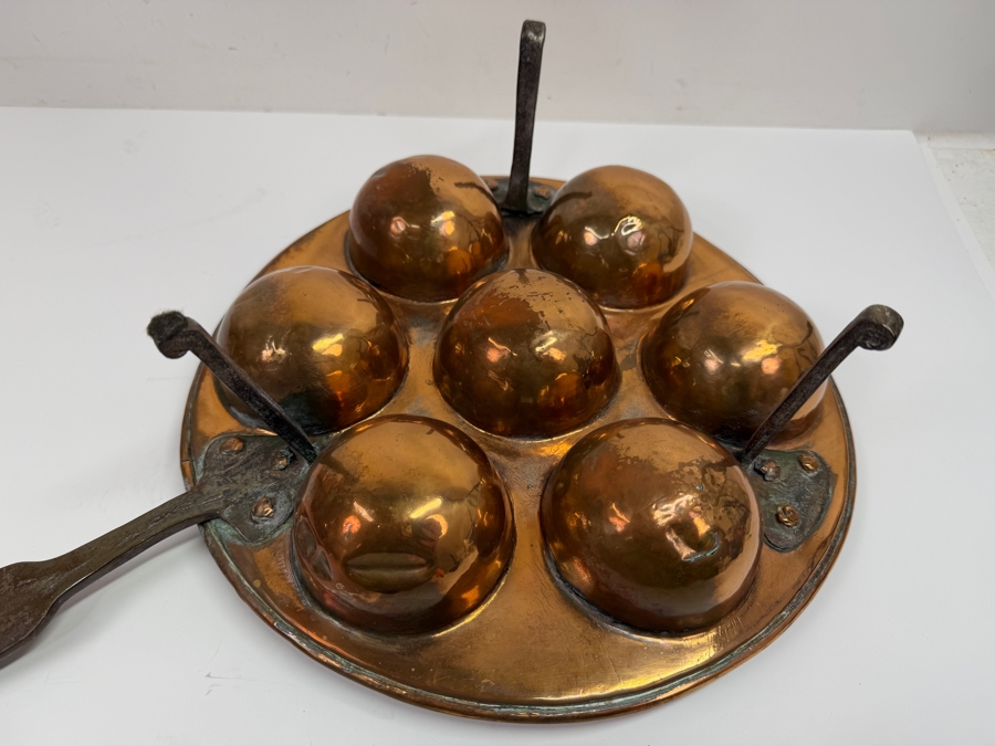 Vintage Copper Pan For Cooking Scandinavian Æbleskiver (Donut Holes) Or French Escargot (Snails) 11.5'W X 23'L (RSF)
 [Photo 2]