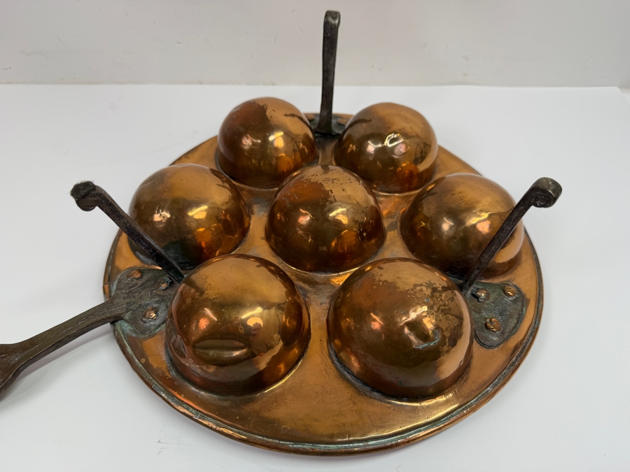 Vintage Copper Pan For Cooking Scandinavian Æbleskiver (Donut Holes) Or French Escargot (Snails) 11.5'W X 23'L (RSF)
 [Photo 6]