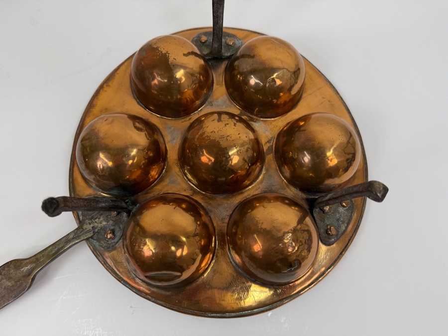 Vintage Copper Pan For Cooking Scandinavian Æbleskiver (Donut Holes) Or French Escargot (Snails) 11.5'W X 23'L (RSF)
 [Photo 7]