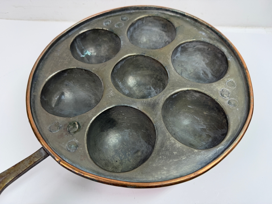 Vintage Copper Pan For Cooking Scandinavian Æbleskiver (Donut Holes) Or French Escargot (Snails) 11.5'W X 23'L (RSF)
 [Photo 8]