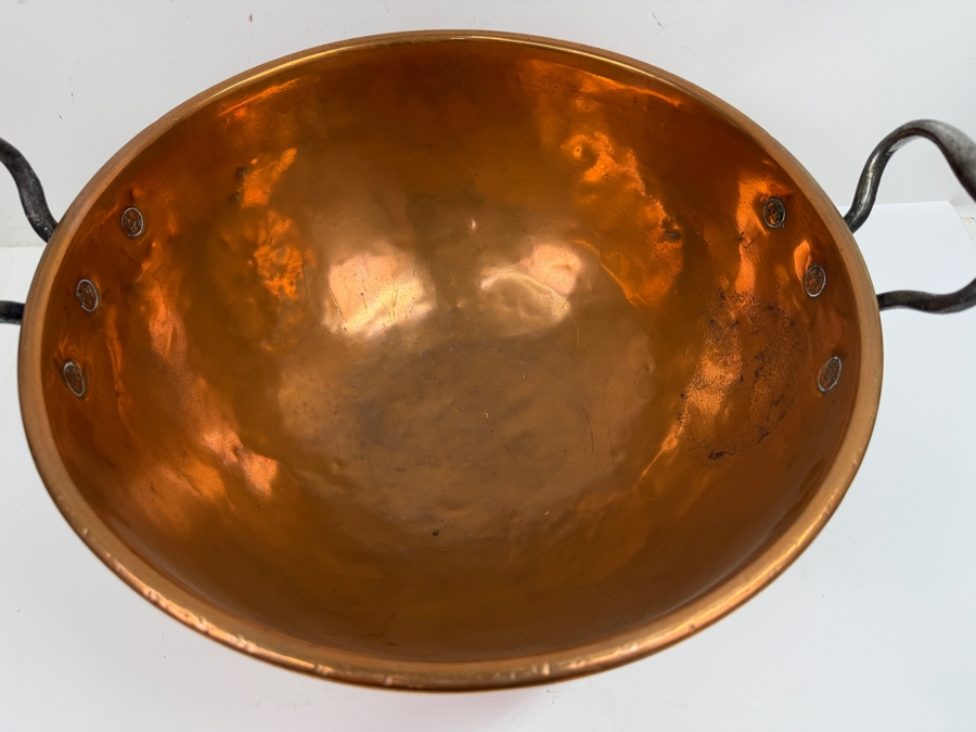 Vintage Gebruder Schwabenland German Hand Wrought Copper Bowl Pot With Wrought Iron Handles Mannheim Berlin-Zurich 17W X 9H (RSF) [Photo 2]