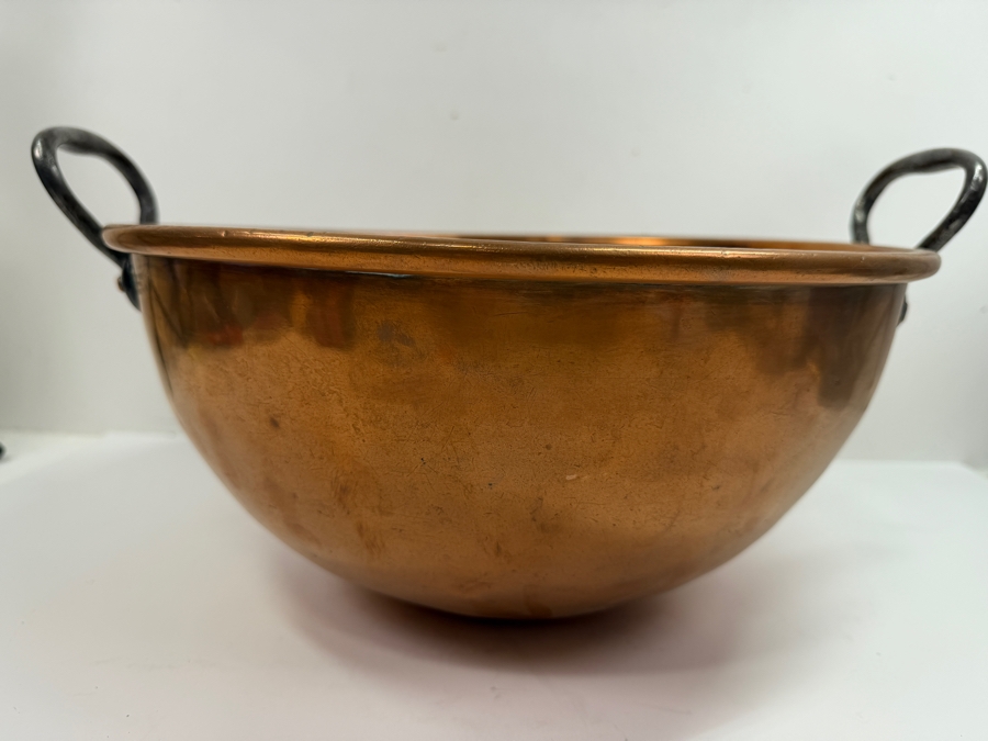 Vintage Gebruder Schwabenland German Hand Wrought Copper Bowl Pot With Wrought Iron Handles Mannheim Berlin-Zurich 17W X 9H (RSF) [Photo 6]