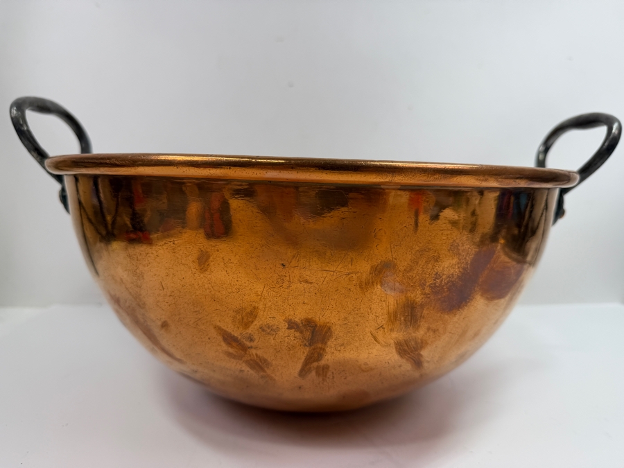 Vintage Gebruder Schwabenland German Hand Wrought Copper Bowl Pot With Wrought Iron Handles Mannheim Berlin-Zurich 17W X 9H (RSF) [Photo 3]