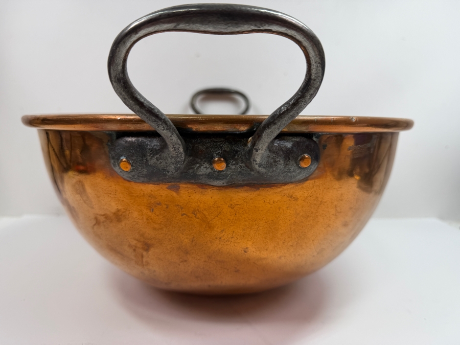 Vintage Gebruder Schwabenland German Hand Wrought Copper Bowl Pot With Wrought Iron Handles Mannheim Berlin-Zurich 17W X 9H (RSF) [Photo 4]