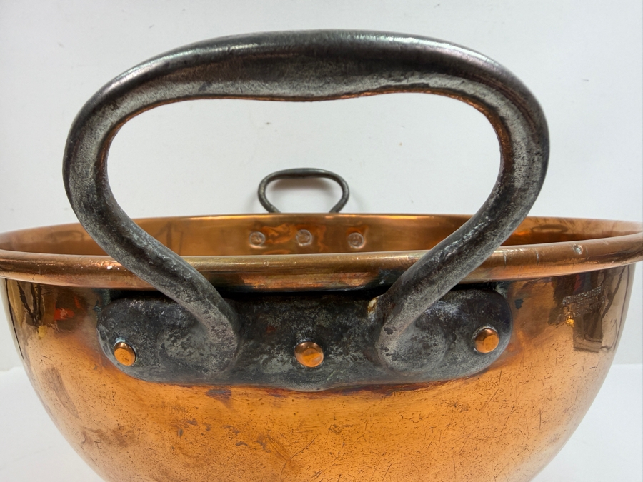 Vintage Gebruder Schwabenland German Hand Wrought Copper Bowl Pot With Wrought Iron Handles Mannheim Berlin-Zurich 17W X 9H (RSF) [Photo 5]