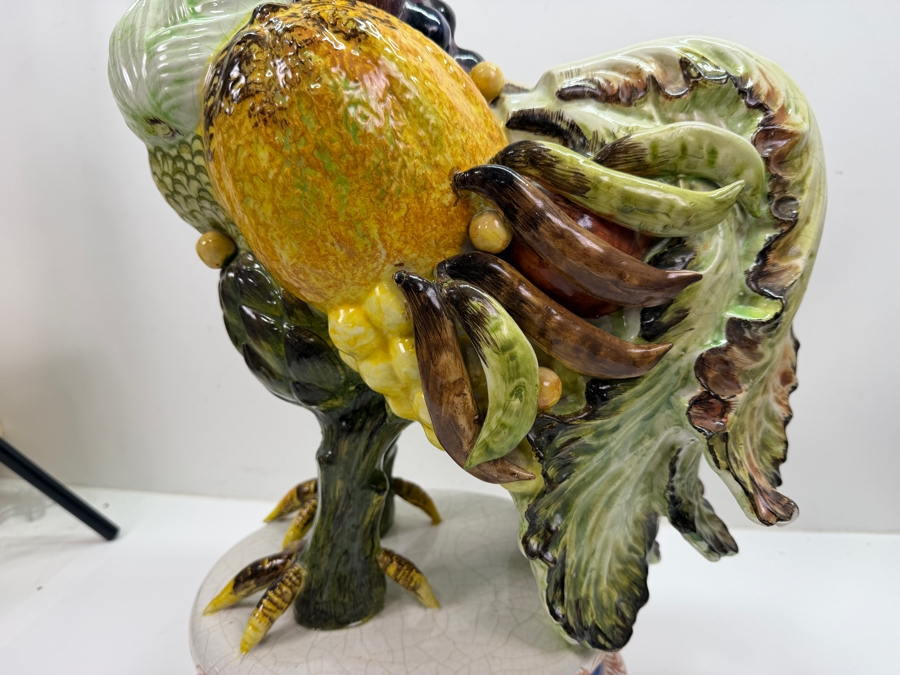 Stunning Large Vintage Italian Majolica Hand Painted Ceramic Vegetable Rooster Figurine With K33 Mark 27'H (RSF) [Photo 3]