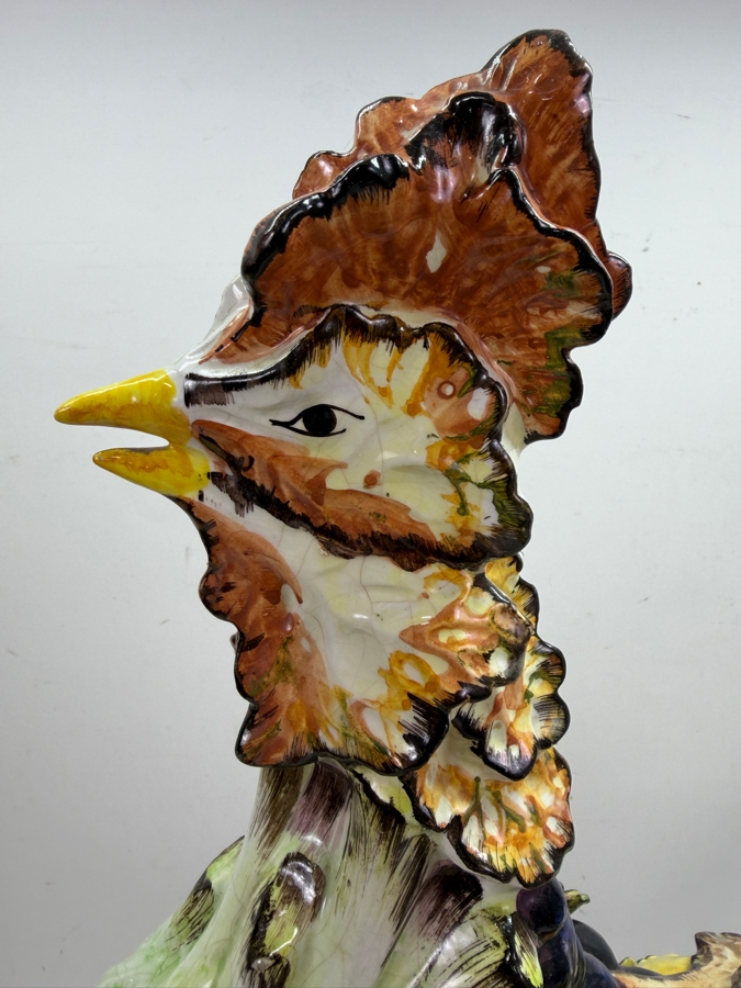 Stunning Large Vintage Italian Majolica Hand Painted Ceramic Vegetable Rooster Figurine With K33 Mark 27'H (RSF) [Photo 4]