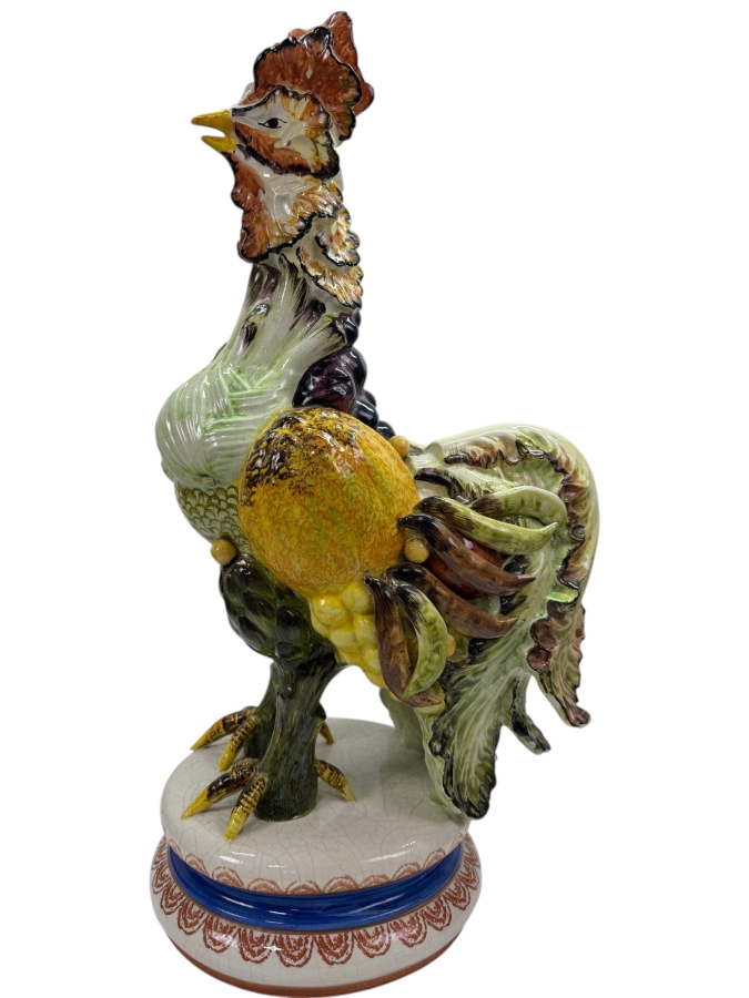 Stunning Large Vintage Italian Majolica Hand Painted Ceramic Vegetable Rooster Figurine With K33 Mark 27'H (RSF)