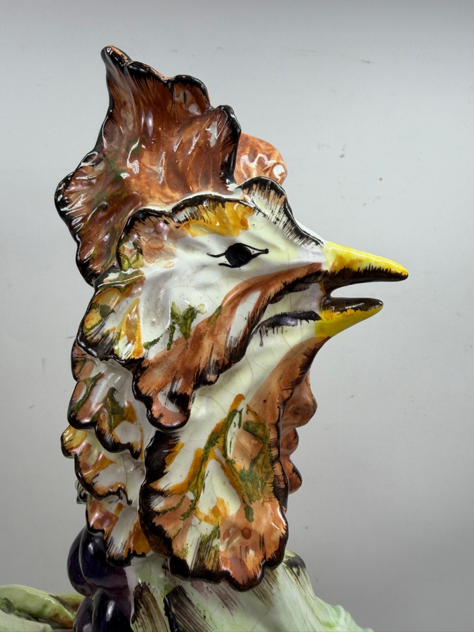 Stunning Large Vintage Italian Majolica Hand Painted Ceramic Vegetable Rooster Figurine With K33 Mark 27'H (RSF) [Photo 8]