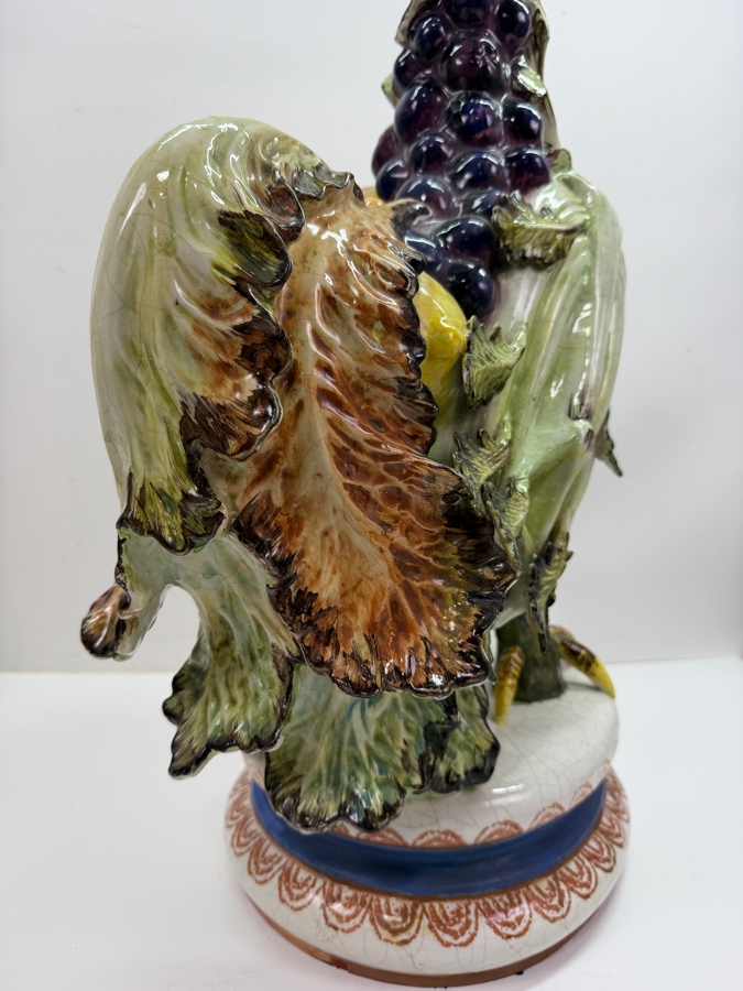 Stunning Large Vintage Italian Majolica Hand Painted Ceramic Vegetable Rooster Figurine With K33 Mark 27'H (RSF) [Photo 9]