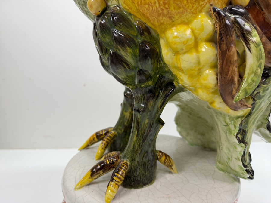 Stunning Large Vintage Italian Majolica Hand Painted Ceramic Vegetable Rooster Figurine With K33 Mark 27'H (RSF) [Photo 2]