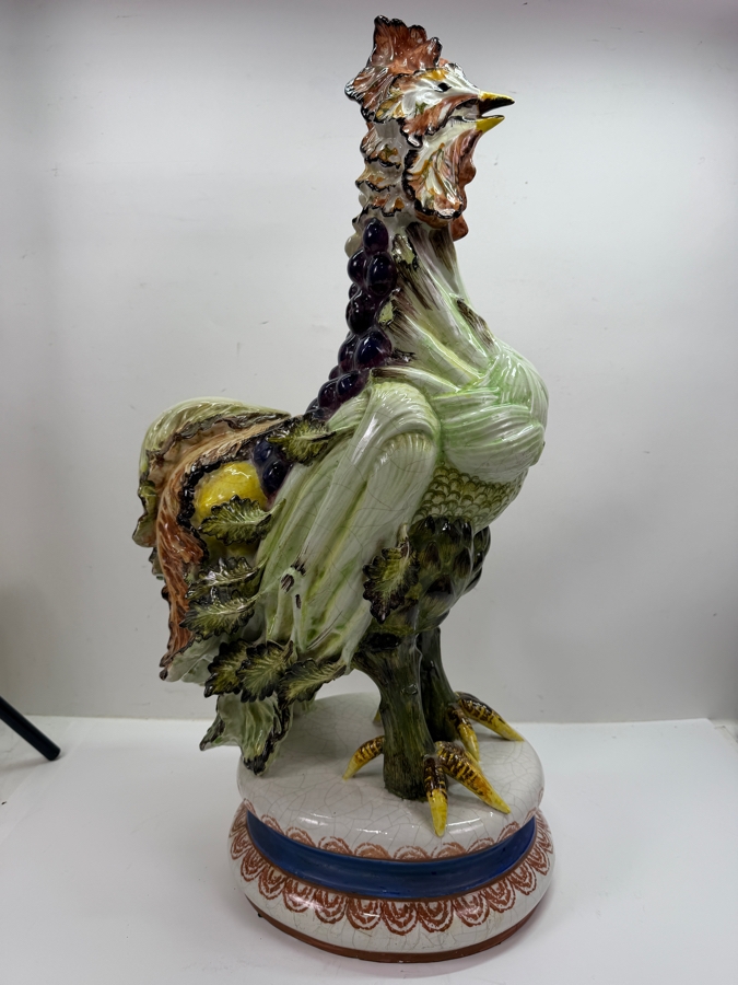 Stunning Large Vintage Italian Majolica Hand Painted Ceramic Vegetable Rooster Figurine With K33 Mark 27'H (RSF) [Photo 7]
