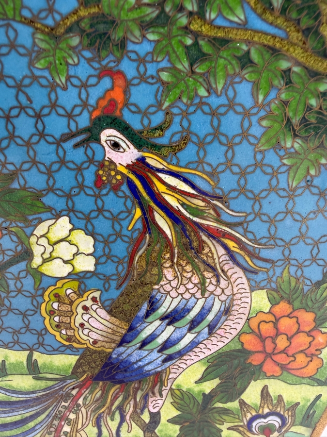 Hexagonal Chinese Cloisonne Vase Decorated With Dragon And Peacock Motifs On Wooden Stand 17'H (RSF) [Photo 10]