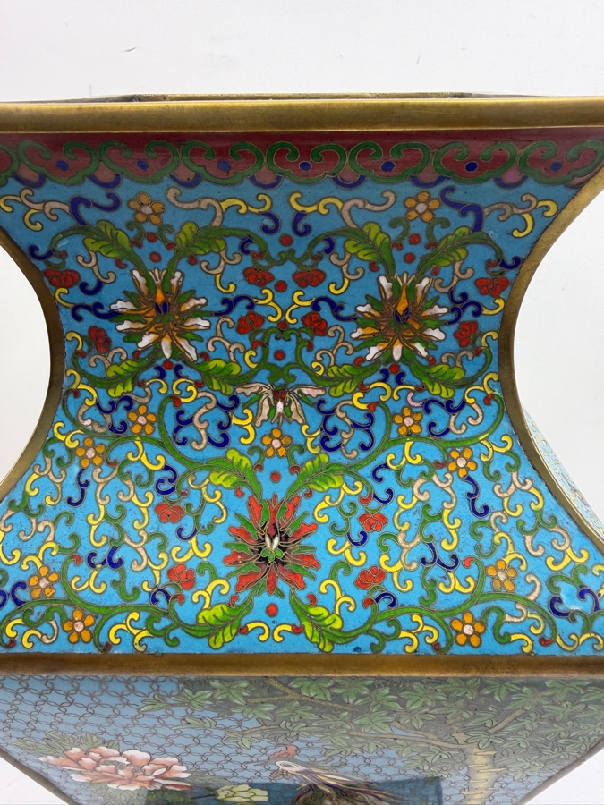 Hexagonal Chinese Cloisonne Vase Decorated With Dragon And Peacock Motifs On Wooden Stand 17'H (RSF) [Photo 11]