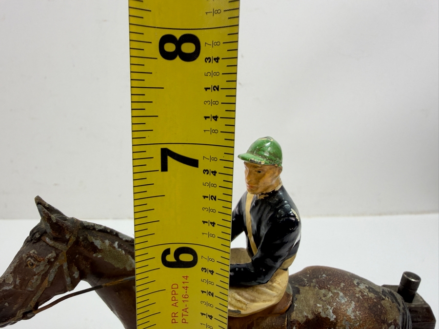 Antique Austrian Cold-Painted Spelter Equestrian Table Lighter And Match Striker With Racehorse And Jockey Figurine On Plinth Base, Circa 1910-1915 7'W X 3'D X 7'H (RSF) [Photo 14]