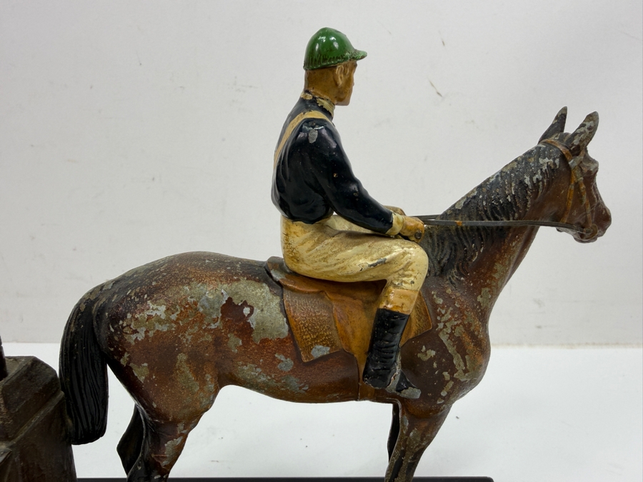 Antique Austrian Cold-Painted Spelter Equestrian Table Lighter And Match Striker With Racehorse And Jockey Figurine On Plinth Base, Circa 1910-1915 7'W X 3'D X 7'H (RSF) [Photo 8]
