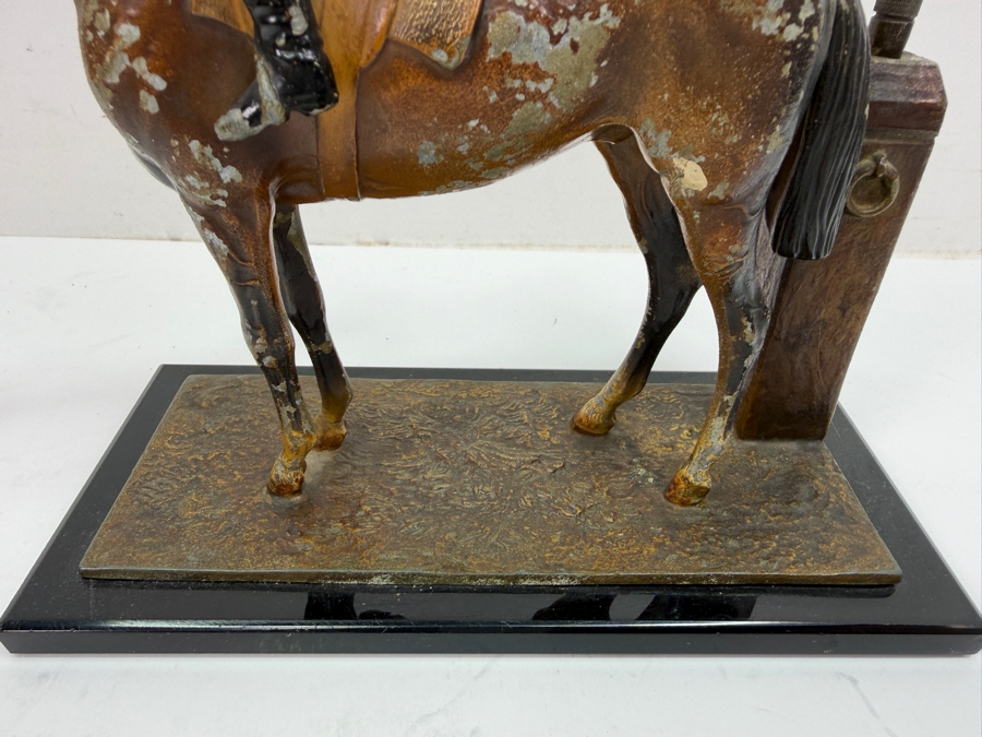 Antique Austrian Cold-Painted Spelter Equestrian Table Lighter And Match Striker With Racehorse And Jockey Figurine On Plinth Base, Circa 1910-1915 7'W X 3'D X 7'H (RSF) [Photo 5]
