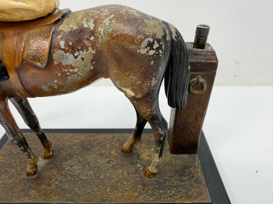 Antique Austrian Cold-Painted Spelter Equestrian Table Lighter And Match Striker With Racehorse And Jockey Figurine On Plinth Base, Circa 1910-1915 7'W X 3'D X 7'H (RSF) [Photo 4]