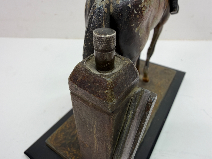 Antique Austrian Cold-Painted Spelter Equestrian Table Lighter And Match Striker With Racehorse And Jockey Figurine On Plinth Base, Circa 1910-1915 7'W X 3'D X 7'H (RSF) [Photo 10]